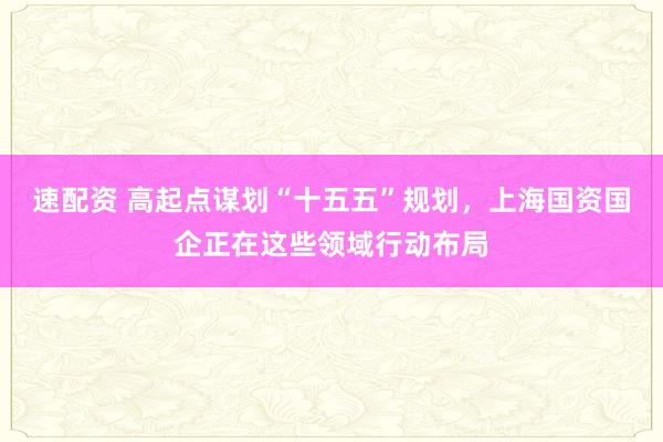 速配资 高起点谋划“十五五”规划，上海国资国企正在这些领域行动布局